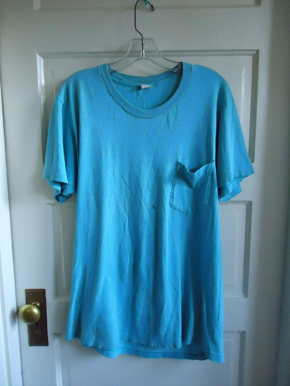 Vintage 80s BLANK POCKET T Shirt Trashed Distress… - image 1