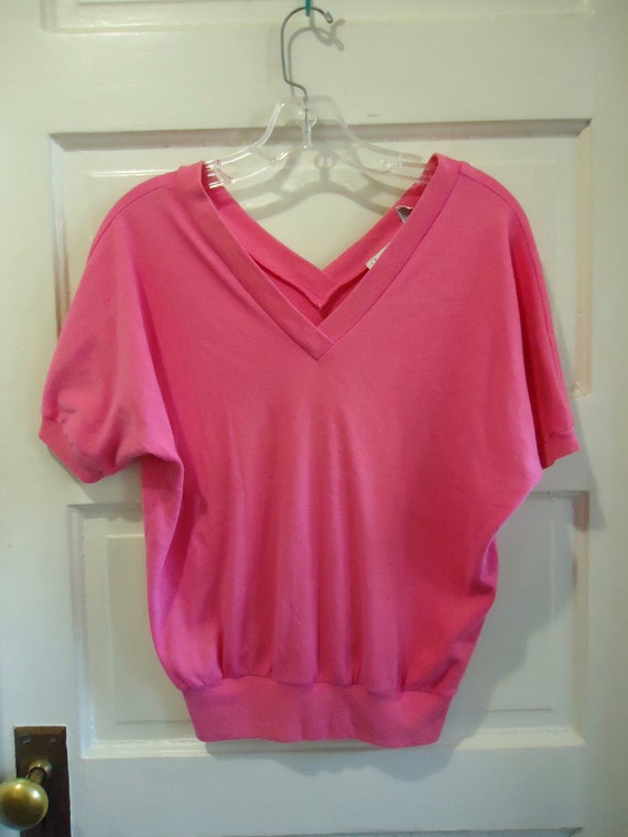 Vintage 80s Bubblegum Pink Front Back V Neck Stret