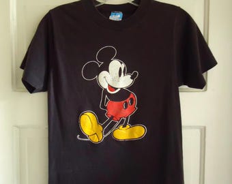 Vintage 80s CLassic Style MICKEY MOUSE Distressed Graphic Print T Shirt Single Stitch Made in Usa sz XS/S