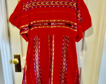 Vintage 80s Guatemalan Ikat Print Cotton Summer Dress sz S/M