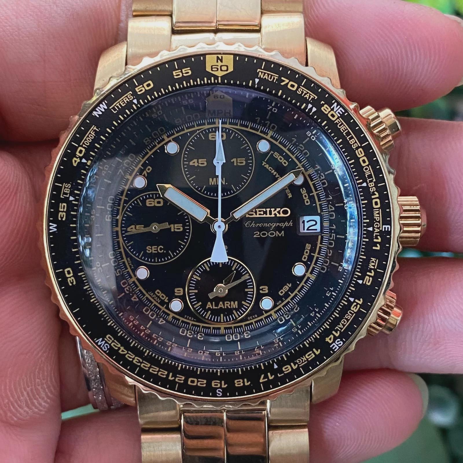 セイコー　腕時計　フライトマスター　クロノグラフ　デイト　黒文字盤　シルバー Seiko flightmaster - Etsy 日本