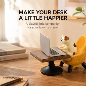 Figurine miniature de chat avec ordinateur portable, décoration de bureau amusante pour le télétravail, cadeau mignon pour les amoureux des chats