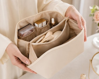 Neceser grande de piel sintética, organizador de artículos de aseo de viaje, estuche cosmético con cremallera.
