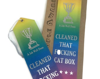 MATURE Cleaned that F-ing Cat Box Award Ribbon | Cat Lady Gift | Fun Gift | Trophy | Cat Lady | Merit Badge | Award | Winner Ribbon