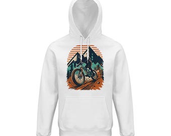 Mountainbike Hoodie Herren MTB Enduro Bike Pullover Geschenk für Biker - Trails & Berge Design - Nachhaltiger Kapuzenpullover Unisex