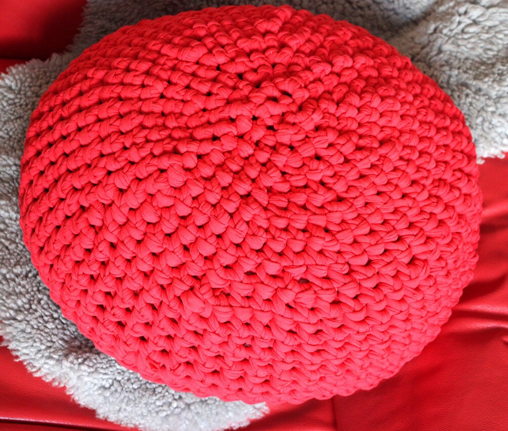 Sale Handmade Crocheted Round Sofa Pouf PIllow Coral Red 45cm Etsy