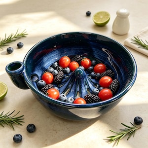 Handmade Ceramic Berry Bowl with Drain & Spout, Fruit Washing Bowl, Multiple Colors Available, Kitchen Gift