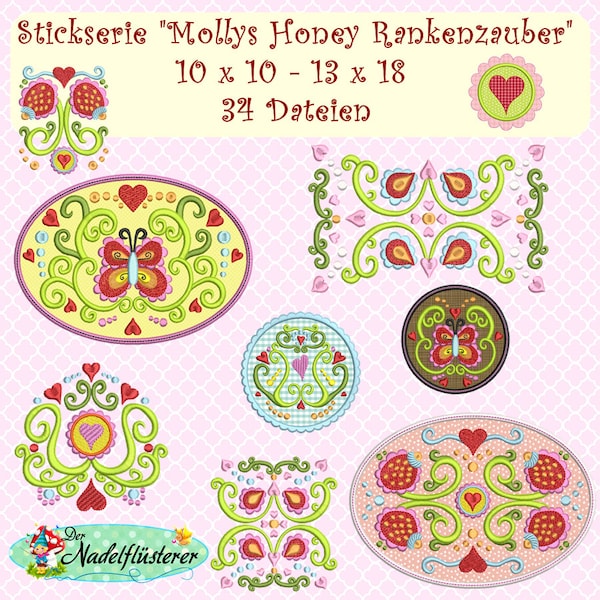 Digitale Stickserie Mollys Honey Rankenzauber 10x10 - 13x18 cm (4x4 - 5x7") Stickrahmen