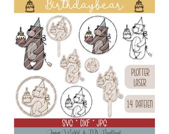 Digital plotter/laser file JW Birthdaybear