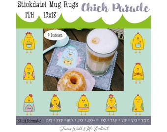 Digitale Stickserie "JW Chick Parade Mug Rugs ITH" für den 13x18 cm (5x7")