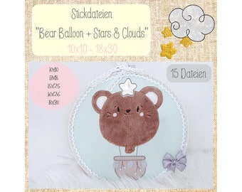 Digitale Stickdatei "Bear Balloon Doodle" 10x10 - 18x30 cm (4x4 - 7x12") Stickrahmen