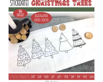 Digitale Stickdatei Christmas Trees Blackwork 10x10 - 20x30 cm (4x4 - 8x12") Stickrahmen