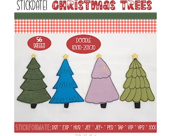 Digitale Stickdatei Christmas Trees Doodle 10x10 - 20x30 cm (4x4 - 8x12") Stickrahmen