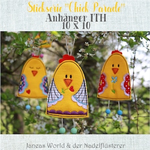 Digital embroidery series Chick Parade pendant ITH 10 x 10 cm (4x4&quot;) embroidery frame