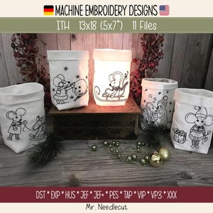 Digitale Stickserie Little Winter Mouse  Lichtbeutel ITH 13x18 cm (5x7") Stickrahmen