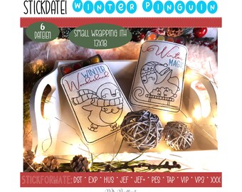 Digital embroidery series Small Wrapping Winter Penguin ITH 13 x 18 cm (5x7") embroidery frame