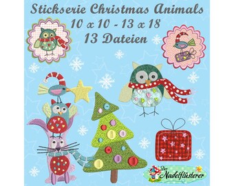 Digitale Stickserie Christmas Animals 10x10 - 13x18 cm (4x4 - 5x7") Stickrahmen