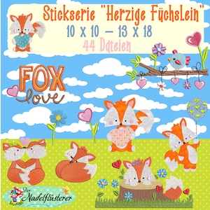 Digital embroidery series Cute little foxes 10x10 - 13 x 18 cm (4x4 - 5x7&quot;) embroidery frame
