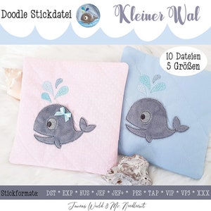 Digital embroidery file Janeas World Little Whale Doodle 10x10 - 20 x 30 cm (4x4 - 8x12&quot;)
