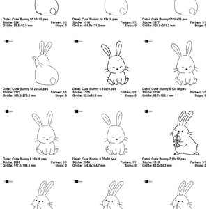 Digitale Stickserie Cute Bunnies Blackwork Set 2 10x10-20x30 cm 4x4 8x12 Stickrahmen Bild 2