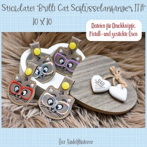 Digital embroidery file Brilli Cat keychain ITH 10 x 10 cm (4x4") embroidery frame