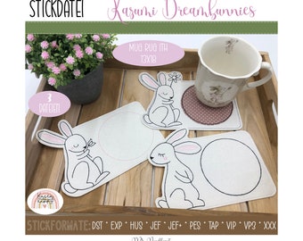 Digital embroidery series "Kazumi Dreambunnies Mug Rugs ITH" for the 13 x 18 cm (5x7")