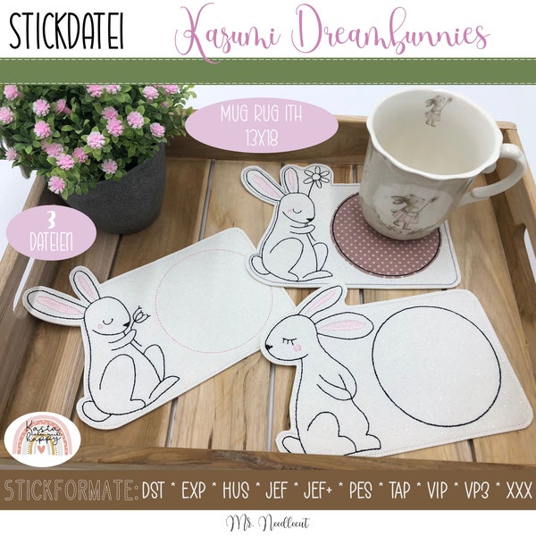 Digital embroidery series "Kazumi Dreambunnies Mug Rugs ITH" for the 13 x 18 cm (5x7")