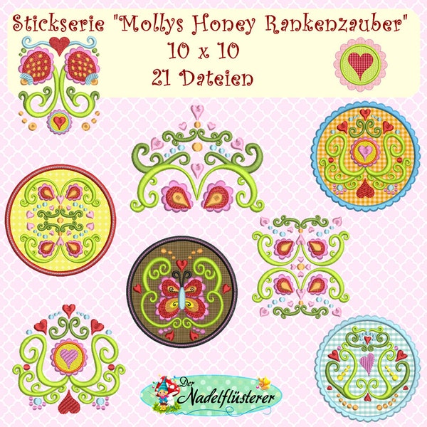 Digitale Stickserie Mollys Honey Rankenzauber 10x10 cm (4x4") Stickrahmen