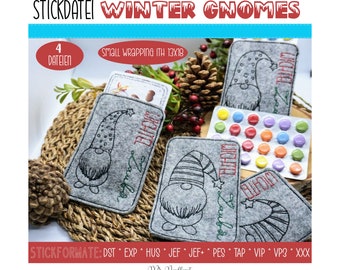 Digitale Stickserie Small Wrapping Winter Gnomes ITH 13x18 cm (5x7") Stickrahmen