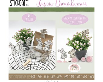 Digitale Stickdatei Kazumi Dreambunnies Steck & Klammer ITH 10x10-13x18cm (4x4-5x7") Stickrahmen