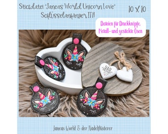 Digital embroidery file "Janeas World Unicorn Love Keyring ITH" for the 10 x 10 cm (4x4") embroidery frame