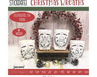 Digitale Stickserie Christmas Wreaths  Lichtbeutel ITH 13x18 cm (5x7") Stickrahmen