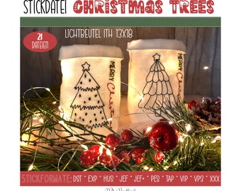 Digitale Stickserie Christmas Trees Lichtbeutel ITH 13x18 cm (5x7") Stickrahmen