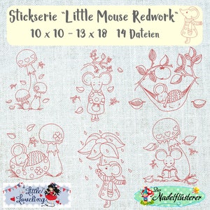 Digital embroidery series Little Mouse Redwork 10x10 - 13 x 18 cm (4x4 - 5x7&quot;) embroidery frame