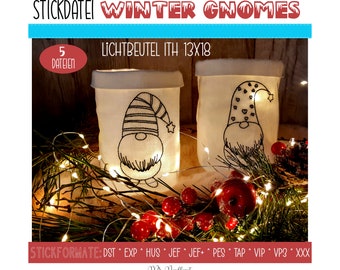 Digital embroidery series Winter Gnomes light bag ITH 13 x 18 cm (5x7") hoop