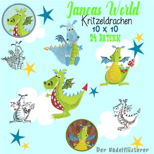 Digital embroidery series Janeas World doodle dragon 10 x 10 cm (4x4") hoop