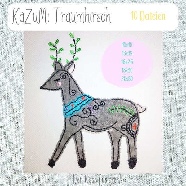 Digitale Stickserie KaZuMi Traumhirsch 10x10 - 20x30 cm (4x4 - 8x12") Stickrahmen