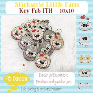 Digital embroidery file &quot;Little Faces Key Fob ITH&quot; for the 10 x 10 cm (4x4&quot;) embroidery frame