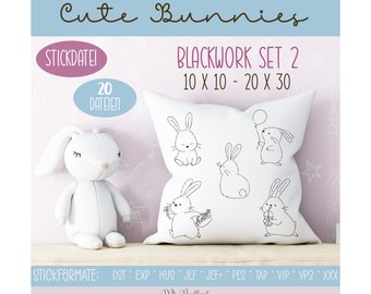 Digital embroidery series Cute Bunnies Blackwork Set 2 10x10-20 x 30 cm (4x4 - 8x12") embroidery hoop