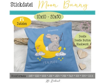 Digitale Stickdatei Moon Bunny 10x10 - 20x30 cm (4x4 - 8x12")