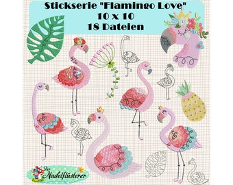 Digitale Stickserie Flamingo Love 10x10 cm (4x4") Stickrahmen