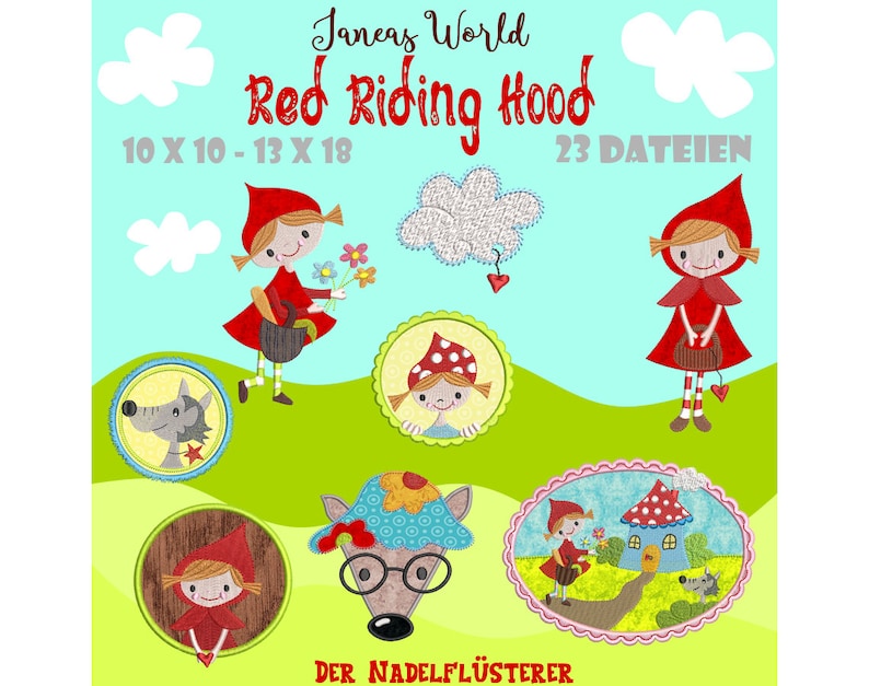 Digital Embroidery Series Janeas World Red Riding Hood 10x10 13 x 18 cm 4x4 5x7 Embroidery Frame image 1