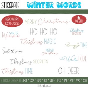 Digital embroidery file Winter Words Blackwork 10x10 - 20 x 30 cm (4x4 - 8x12") embroidery frame