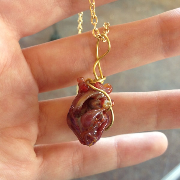 Anatomical heart necklace glass