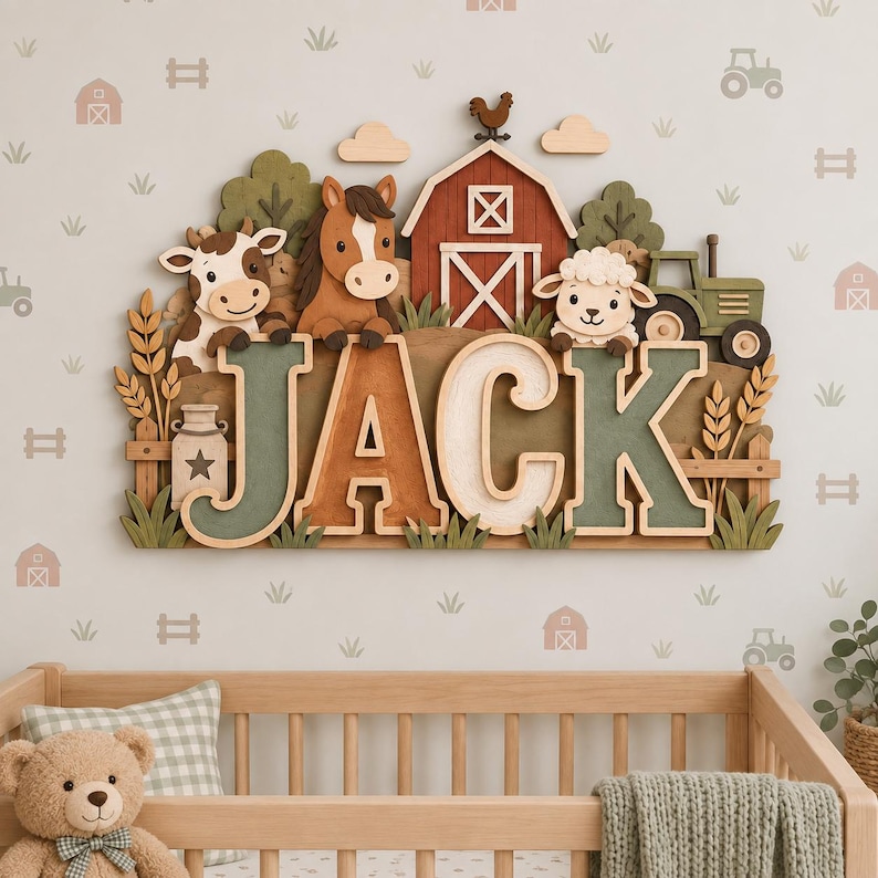 Personalized Farm Name Sign, Farm Nursery Decor, Baby Boy Wall Art ...