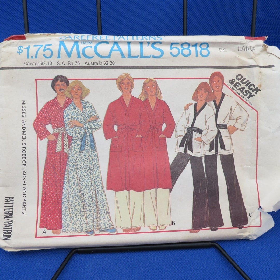 Mccall's 5818 Sewing Pattern Misses Men's Robe Jacket Pants Size Large ...