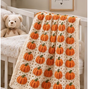 Mönster för virkad pumpalapp för babyfilt | Amigurumi höstdekor till barnrum (PDF-nedladdning)