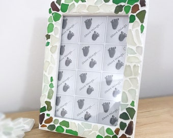Sea Pottery Photo Frame Nautical Beach Themed Home Decor 5x3 Natural Picture Frame Shabby Chic Blue and White