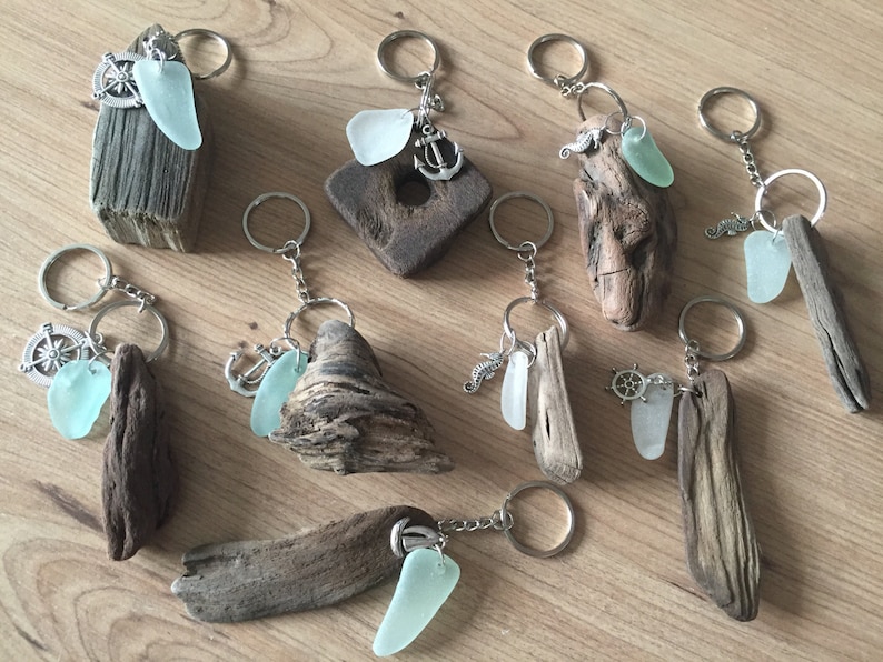 Driftwood Sea Glass KeyRing Handmade from Isle of Wight Beaches Natuical Gift Idea Beach Love Key Chain Fob Wedding Favors image 2