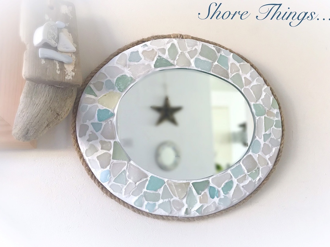 Isle of Wight Sea Glass Mosaic Mirror, Coastal Bathroom Decor (12"x8 ...